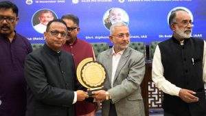 Felicitation ceremony of Dr. K. C. George by Distress Management Collective India with distinguished guests during the special programme in New Delhi.